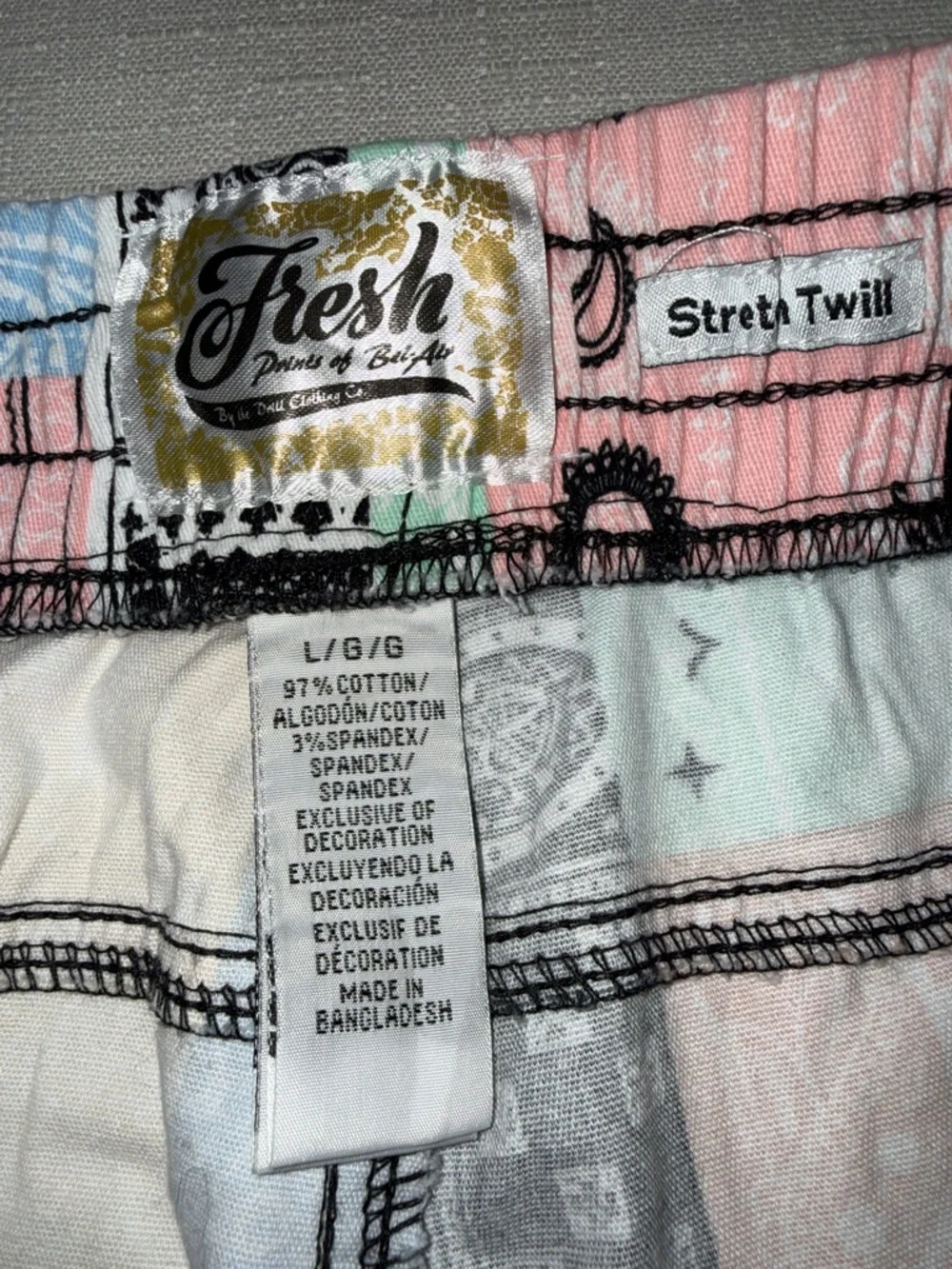 fresh Prints Stretch Twill Patchwork Bandana Drawstring Shorts